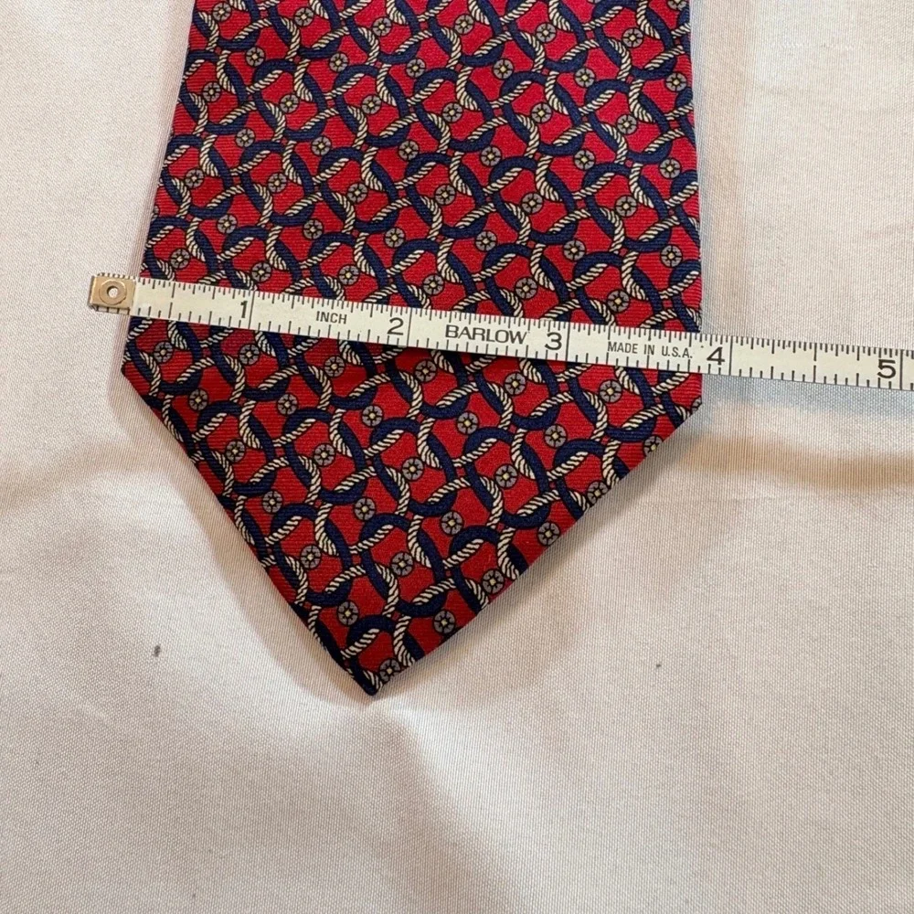 Claybrooke Silk Necktie Men Red Navy Geometric Rope Pattern Classic Business Tie